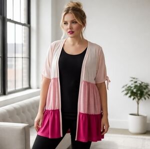 Tees2urdoor Pink and Fuschia Ombre Colorblock Cardigan Size 2X/3X